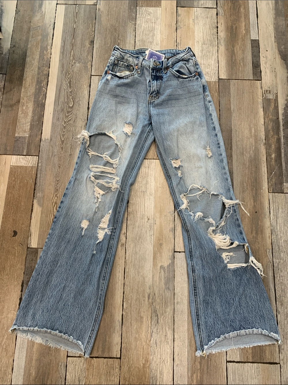 #147 Artemis Design Co. Light Blue Ripped Wide-Leg Jeans